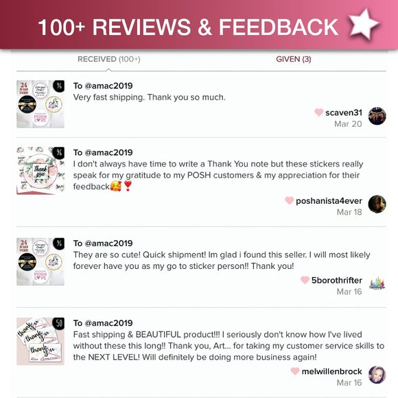 Poshmark Fashion Bag Thank You Card & Sticker Combo (50) - Picture 5 of 5